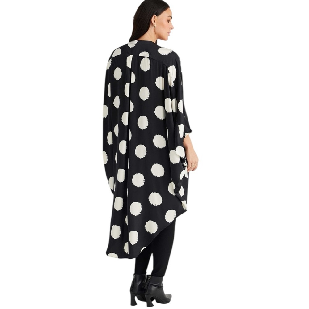 NWT Brave + True Claudia Shirt Black Ivory Spot High Low Button Front One Size - Picture 5 of 12